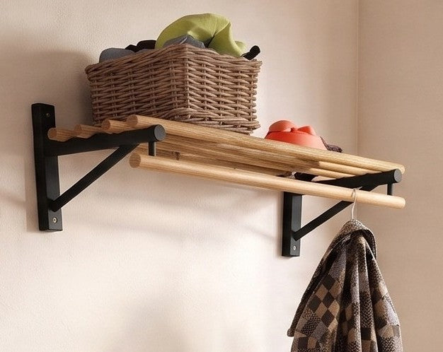 Paket med: Hatthylla 90 cm och 4 st ankarkrokar , Färger svart och sand - Props Möbler